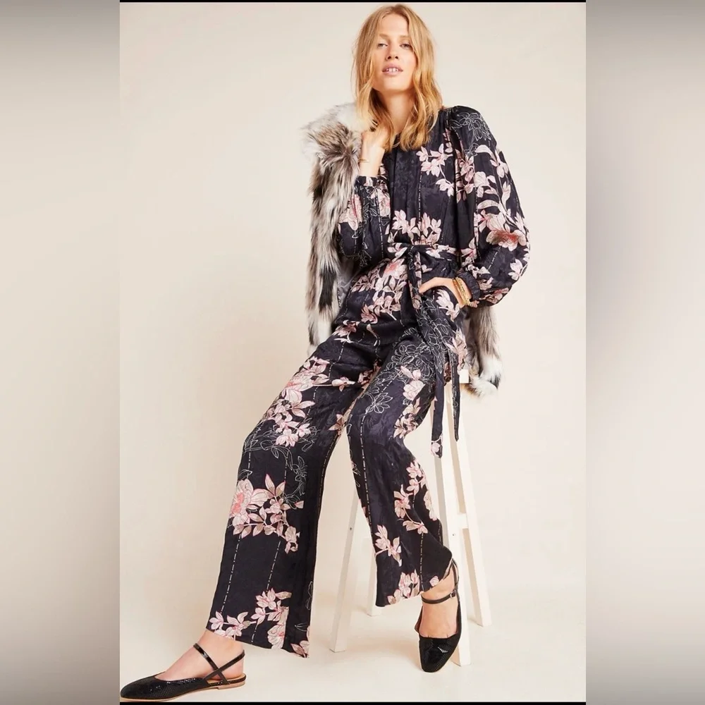 Anthropologie Harlyn Floral Boho Wide Leg Jumpsuit Balloon Sleeve S - Picture 14 of 14
